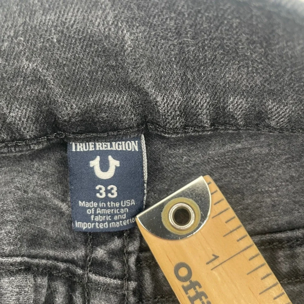 True Religion Ricky Jeans Mens 33 Black Relaxed Straight Leg Faded Denim USA